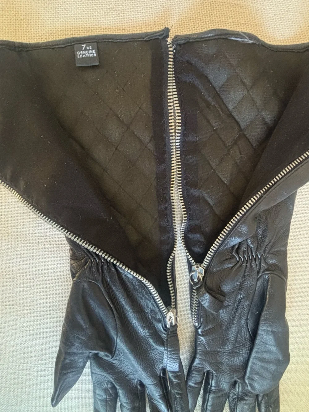 Black Quilted Long Leather Gloves - Men Accessories